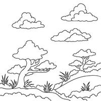 hand drawn coloring page nature landscape vector