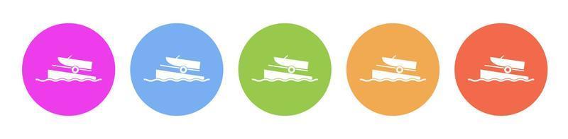 Multi colored flat icons on round backgrounds. Boat on a ramp multicolor circle vector icon on white background