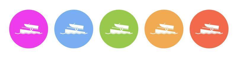 Multi colored flat icons on round backgrounds. Boat on a ramp multicolor circle vector icon on white background