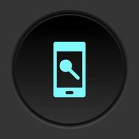 Dark button icon phone search. Button banner round badge interface for application illustration on darken background vector