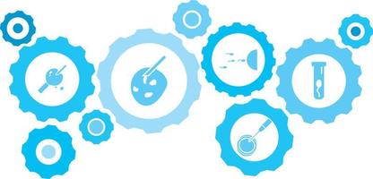 Connected gears and vector icons for logistic, service, shipping, distribution, transport, market, communicate concepts. Artificial insemination gear blue icon set .