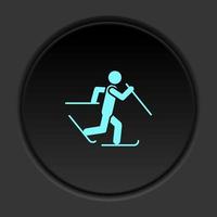Round button icon Skier skiing. Button banner round badge interface for application illustration on dark background vector