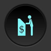 Round button icon Man and cashier machine. Button banner round badge interface for application illustration on dark background vector