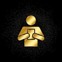 Man, book, read gold, icon. Vector illustration of golden particle on gold vector background