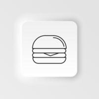 Neumorphic style food and drink vector icon. Burger icon vector isolated, Burger transparent sign, thin symbols or lined elements in outline style on neumorphism white background