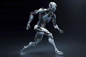 Cyborg running fast, artificial intelligence robot, future technology, humanoid machine photo