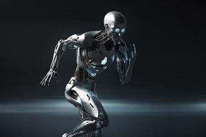 Cyborg running fast, artificial intelligence robot, future technology, humanoid machine photo
