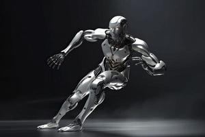 Cyborg running fast, artificial intelligence robot, future technology, humanoid machine photo