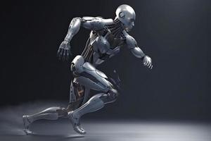 Cyborg running fast, artificial intelligence robot, future technology, humanoid machine photo