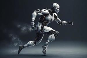 Cyborg running fast, artificial intelligence robot, future technology, humanoid machine photo