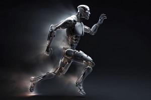 Cyborg running fast, artificial intelligence robot, future technology, humanoid machine photo