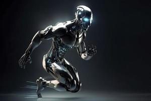 Cyborg running fast, artificial intelligence robot, future technology, humanoid machine photo