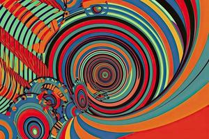 Abstract psychedelic background with circles and lines of various widths in retro optical illusion style photo