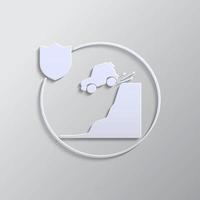 car, fall, down, insurance, icon, vector, insurable, fuse paper style. Grey color vector background- Paper style vector icon. on white background