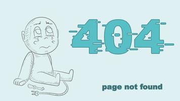 error 404 page not found contour illustration of a small chibi who sits next to a screwdriver and a broken wire for the design vector