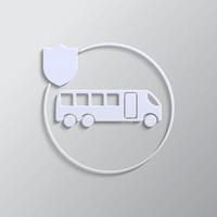 viajar, autobús, seguro, icono, vector, asegurable, fusible papel estilo. gris color vector fondo- papel estilo vector icono. en blanco antecedentes