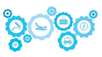 Brújula engranaje azul icono colocar. resumen antecedentes con conectado engranajes y íconos para logístico, servicio, envío, distribución, transporte, mercado, comunicar conceptos vector