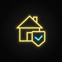Real estate vector home, security. Illustration neon blue, yellow, red icon set