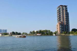 Evening view riverside hotel in Bangkok, Thailand photo