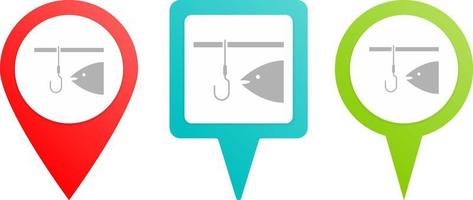 Fishing pin icon. Multicolor pin vector icon, diferent type map and navigation point.