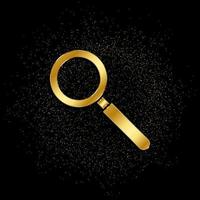 Magnifier gold, icon. Vector illustration of golden particle on gold vector background