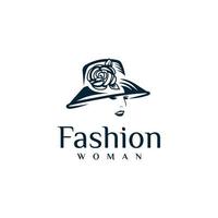 Fashion logo design. Awesome a fashion silhoutte. A fashion logotype.Woman with hat logo design vector