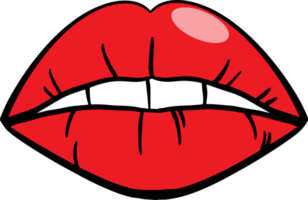 The red lip cartoon drawing for stamp or sticker png
