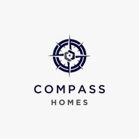A compass logo design template. Awesome a compass with home negatice space logo. A compass with home lineart logotype. vector