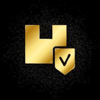 Delivery, insurance, package, shield gold, icon. Vector illustration of golden particle background . Vector gold background