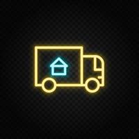 Real estate vector accommodation, moving, relocation. Illustration neon blue, yellow, red icon set