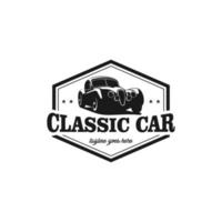 Classic or vintage car vector design inspiration. Auto car logo design template. Classic vehicle symbol logotype. A classic car symbol silhouette. Vintage car simple line art logo.