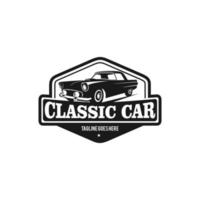 Classic or vintage car vector design inspiration. Auto car logo design template. Classic vehicle symbol logotype. A classic car symbol silhouette. Vintage car simple line art logo.