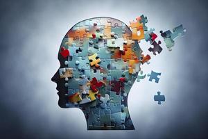 ADHD, attention deficit hyperactivity disorder, mental health, head with puzzle pieces photo