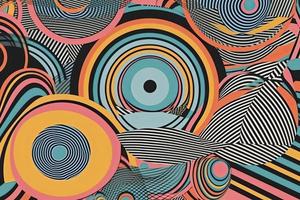 Abstract psychedelic background with circles and lines of various widths in retro optical illusion style photo