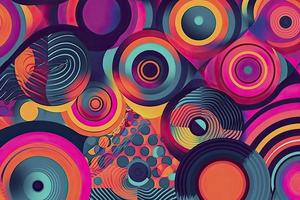 Abstract psychedelic background with circles and lines of various widths in retro optical illusion style photo