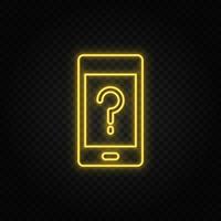 Yellow neon icon phone, help dark. Yellow neon vector icon on dark background