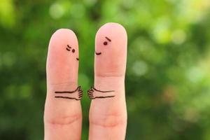 dedos Arte de contento hombre y mujer sacudida manos. foto