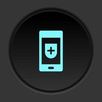 Dark button icon phone security. Button banner round badge interface for application illustration on darken background vector