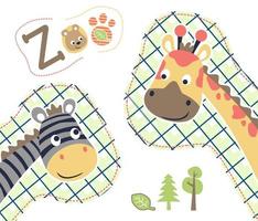 Cartoon vector of funny giraffe with zebra, cute bear smile face with trees