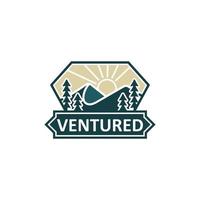 Retro Vintage Mountain Sea Adventure logo design vector