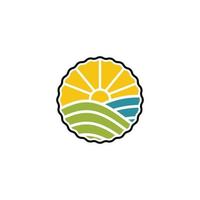 Sun Farm Field, Summer Agriculture Harvest logo design vector