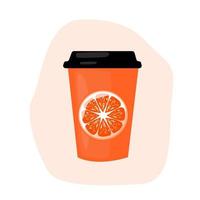 café o té taza a Vamos con naranja rebanado. un papel taza para café será traje moderno decoración. decorado con un papel taza de café o té.vector ilustración vector