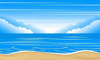 Blue sea and the sky with clouds. Ocean landscape. Vector illustration.