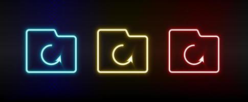 folder, restore, storage neon icon set. Set of red, blue, yellow neon vector icon on dark dark background