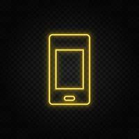 Yellow neon icon mobile. Dark background vector