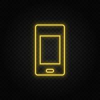 Yellow neon icon mobile. Dark background vector