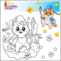 cute cartoon cat wizard coloring page vector