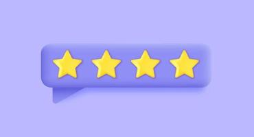 Rate us review concept in 3D style. Realistic stars in yellow colors isolated on purple background. Review customer business concept. vector