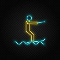 Surf sea. Blue and yellow neon vector icon. Dark background.