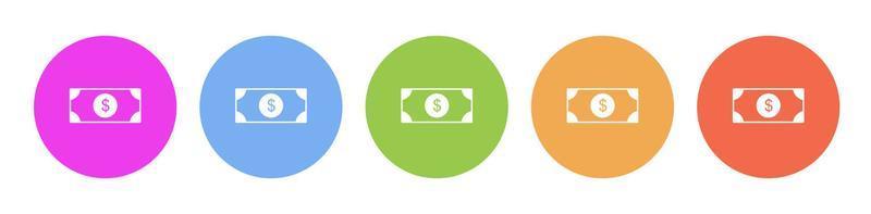 Multi colored flat icons on round backgrounds. Dollar multicolor circle vector icon on white background